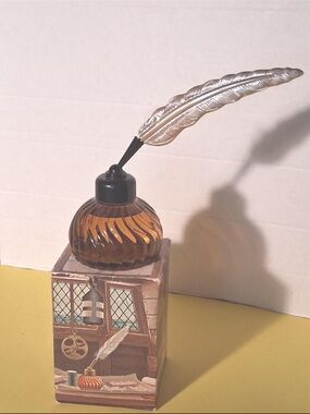 Vintage Avon Smokey Purple Glass Aftershave Container with Silver Feather Pen